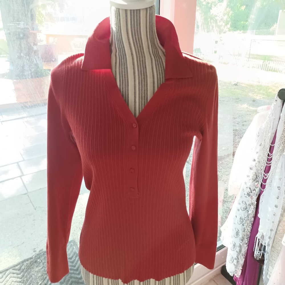 Fitted Red Sweater, NWOT, button up, Talbots